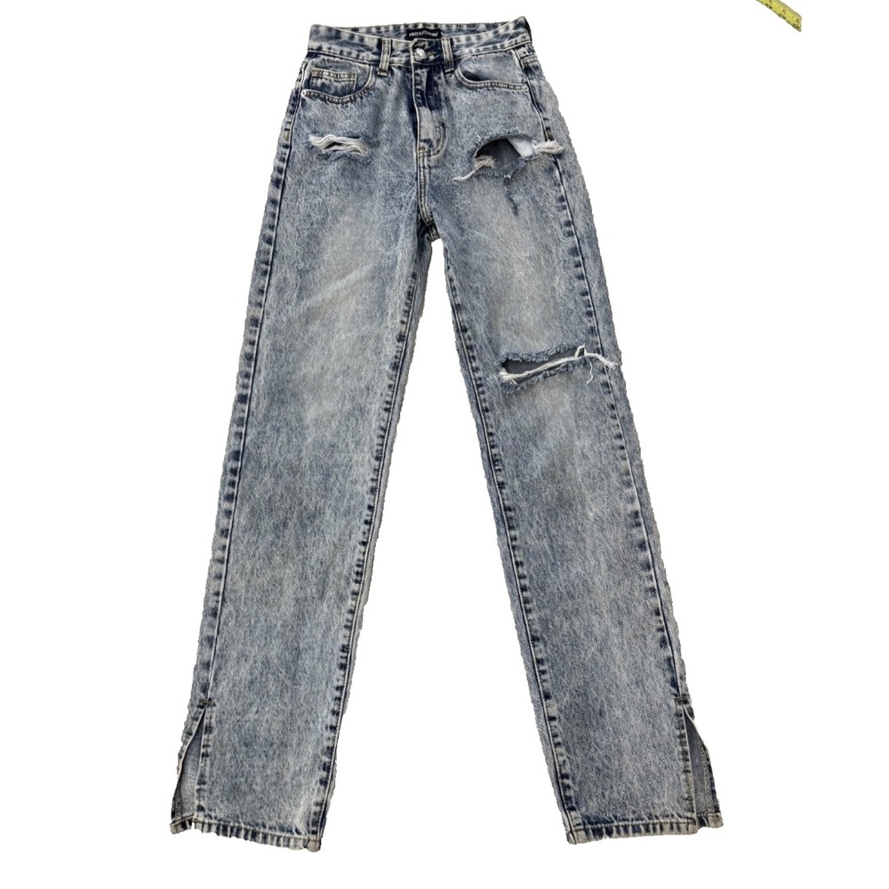PrettyLittleThing Acid Wash Straight Leg Ripped Jeans Size UK 6/ US 2